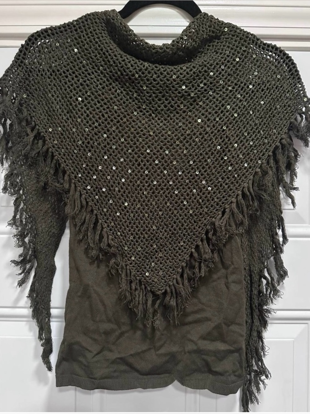 Sweater Tank Top attached Fringe Scarf. Small
